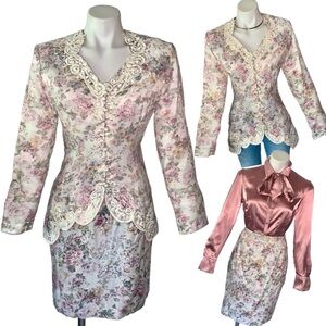 v i n t a g e :: Stunning Floral 2pcs Pearl Jacquard Tapestry Blazer Skirt Set